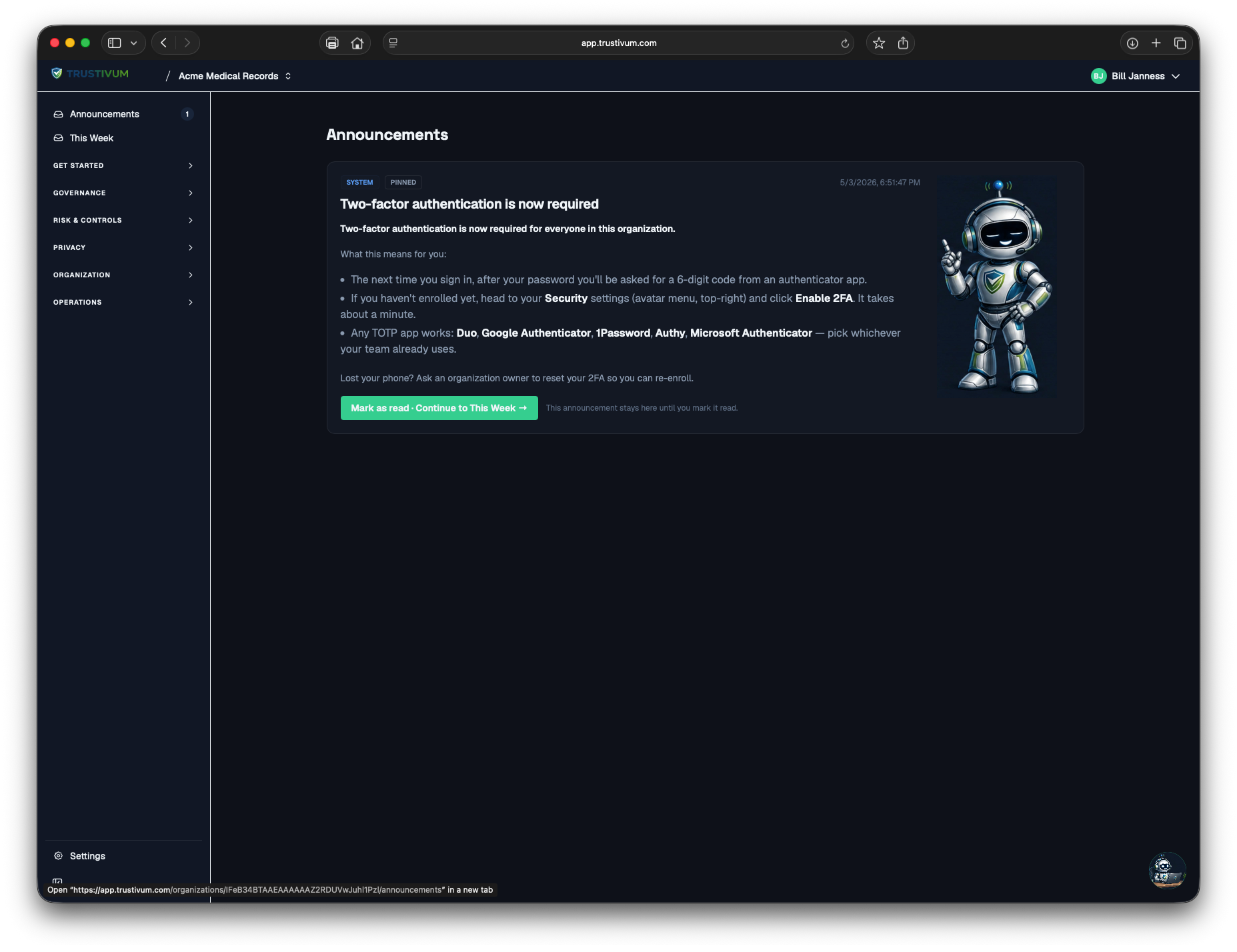 Trustivum: Compliance screenshot 2